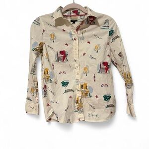 Vintage Euro vibes white‎ button up with adorable French print xs